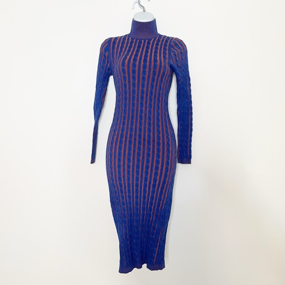 NWT L’AGENCE Women’s Ciela Midi Cable Knit Sweater Turtle Neck Blue Rust Size XS - Picture 2 of 9